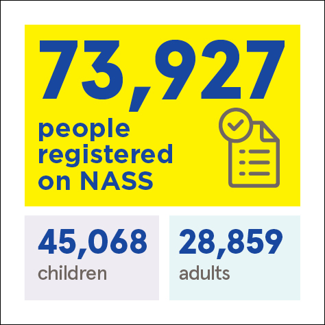 Text - 73,927 people registered on NASS;45,068 children; 28,895 adults